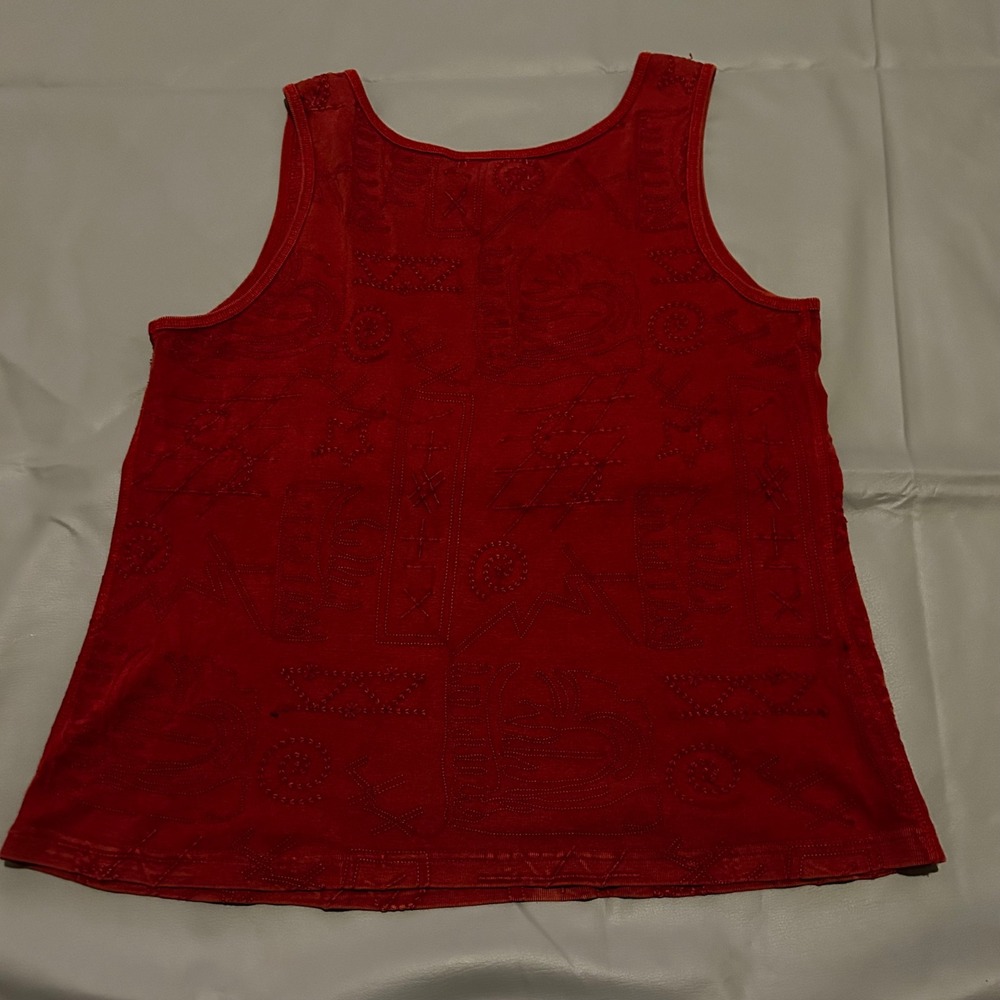 VTG‎ 90s/Y2K Chicos Red Embroidered Celestial Tank Top Cotton Size 3 XL Boho - Picture 2 of 6